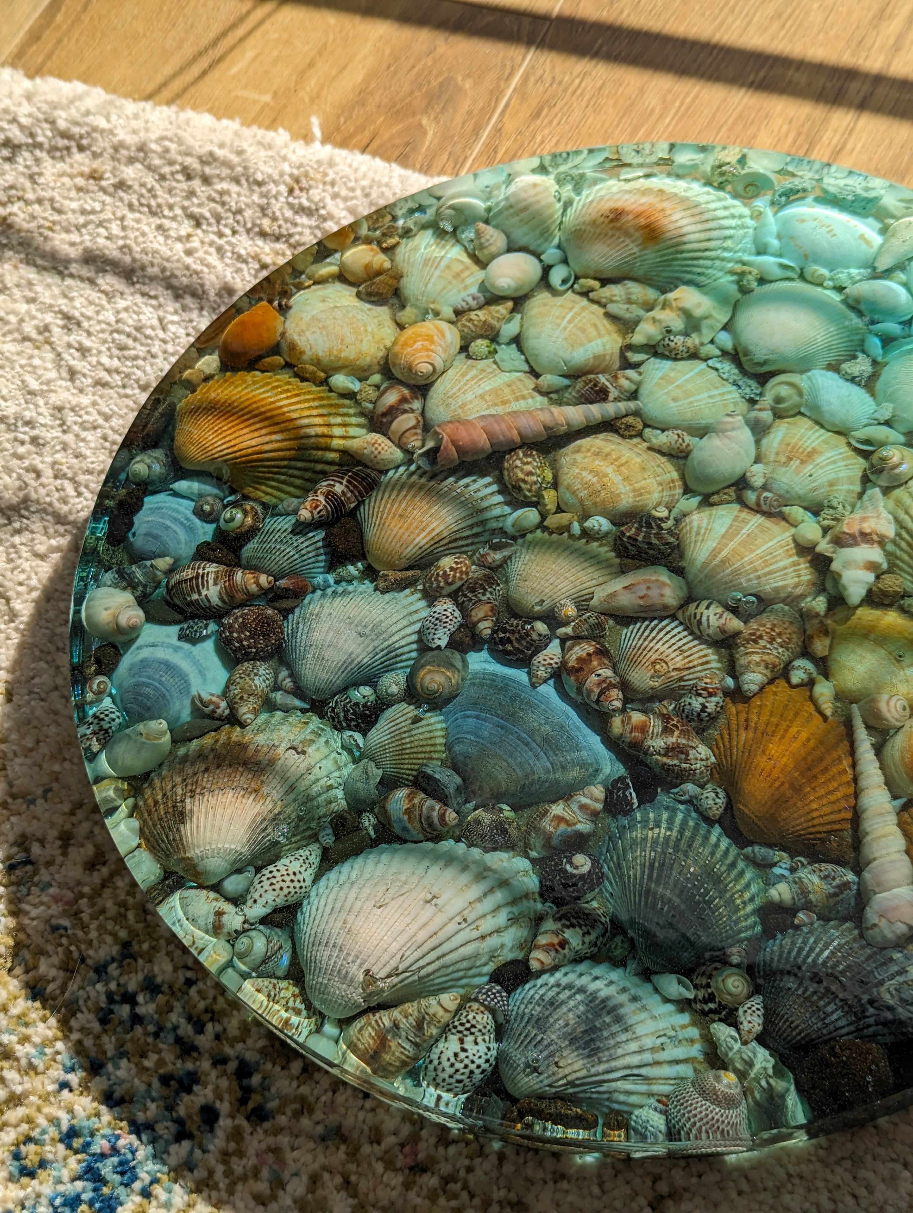 Unique accent table coastal style, Seashell resin furniture
