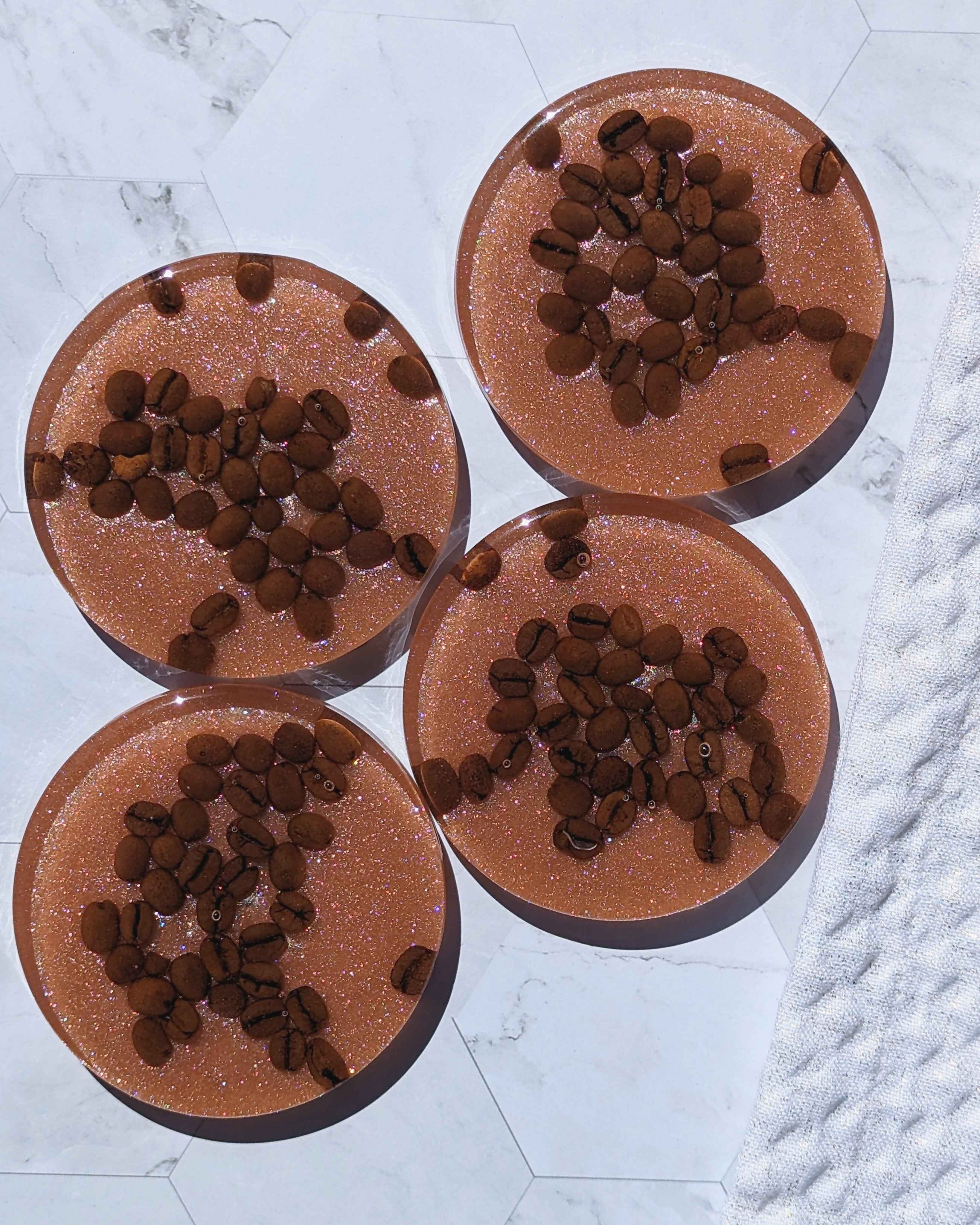 Coffee Bean Coasters - Shimmer Pink