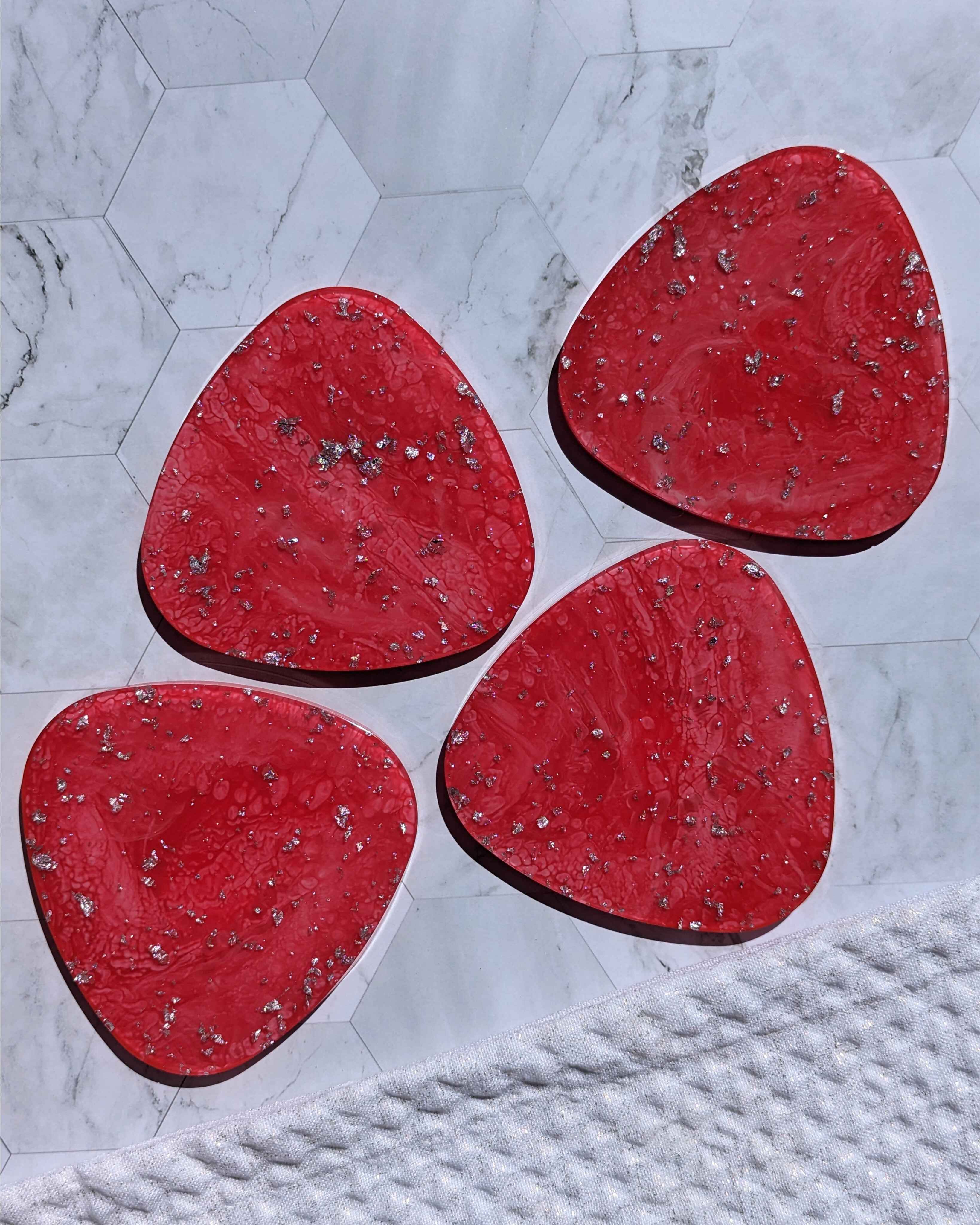 Irregular Resin Coasters - Passion red marble