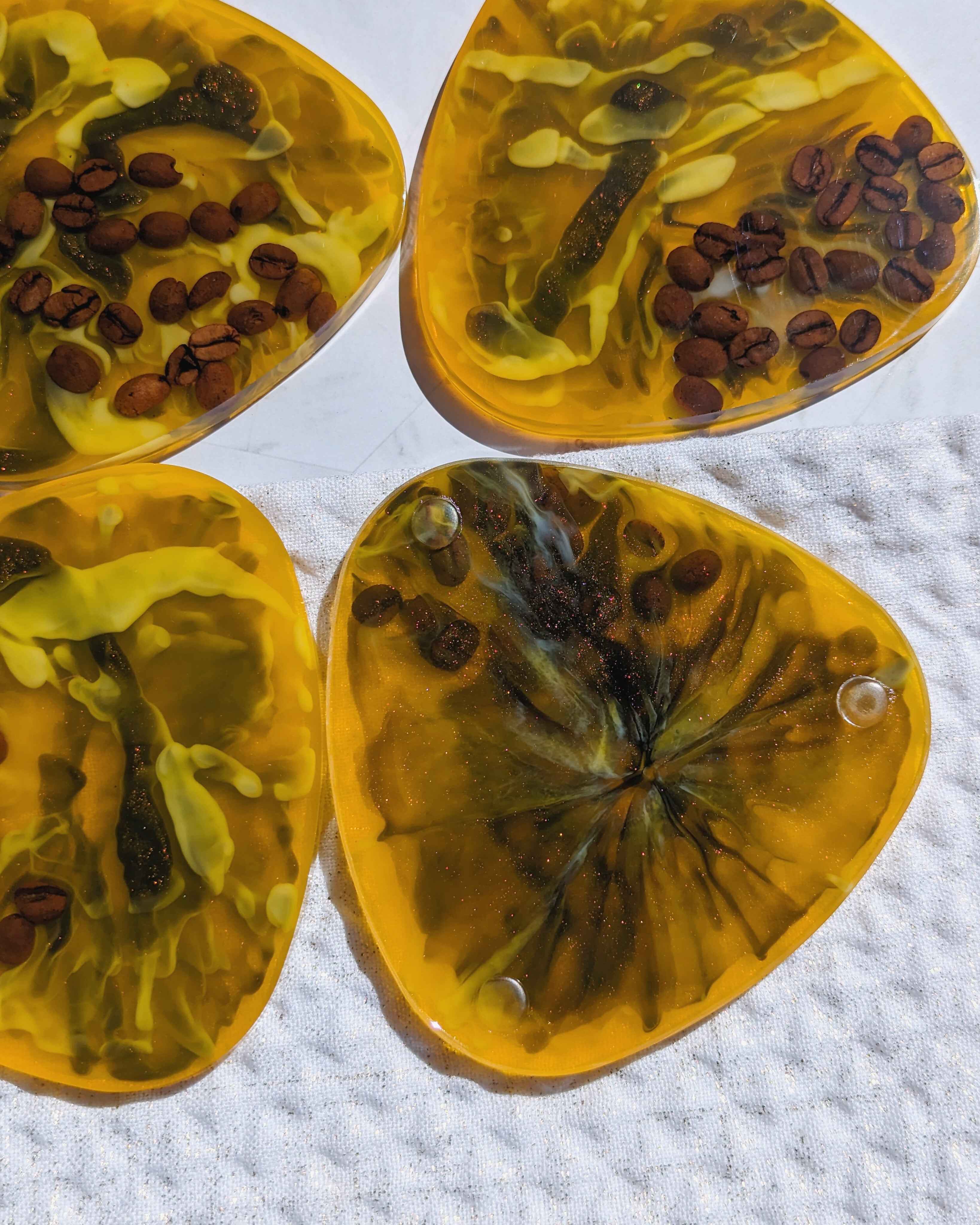 Coffee Bean Irregular Coasters - Bumble bee black swirl