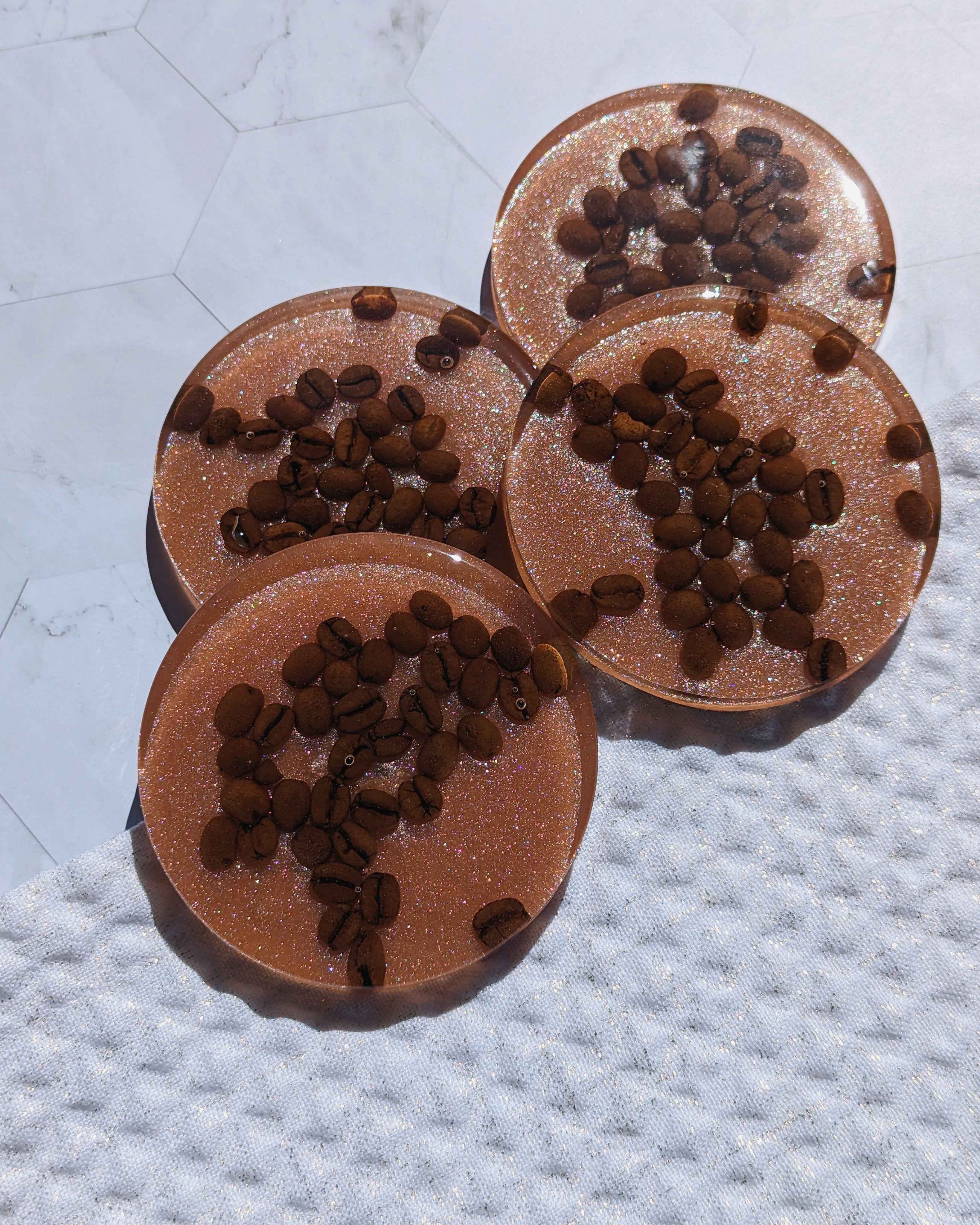 Coffee Bean Coasters - Shimmer Pink