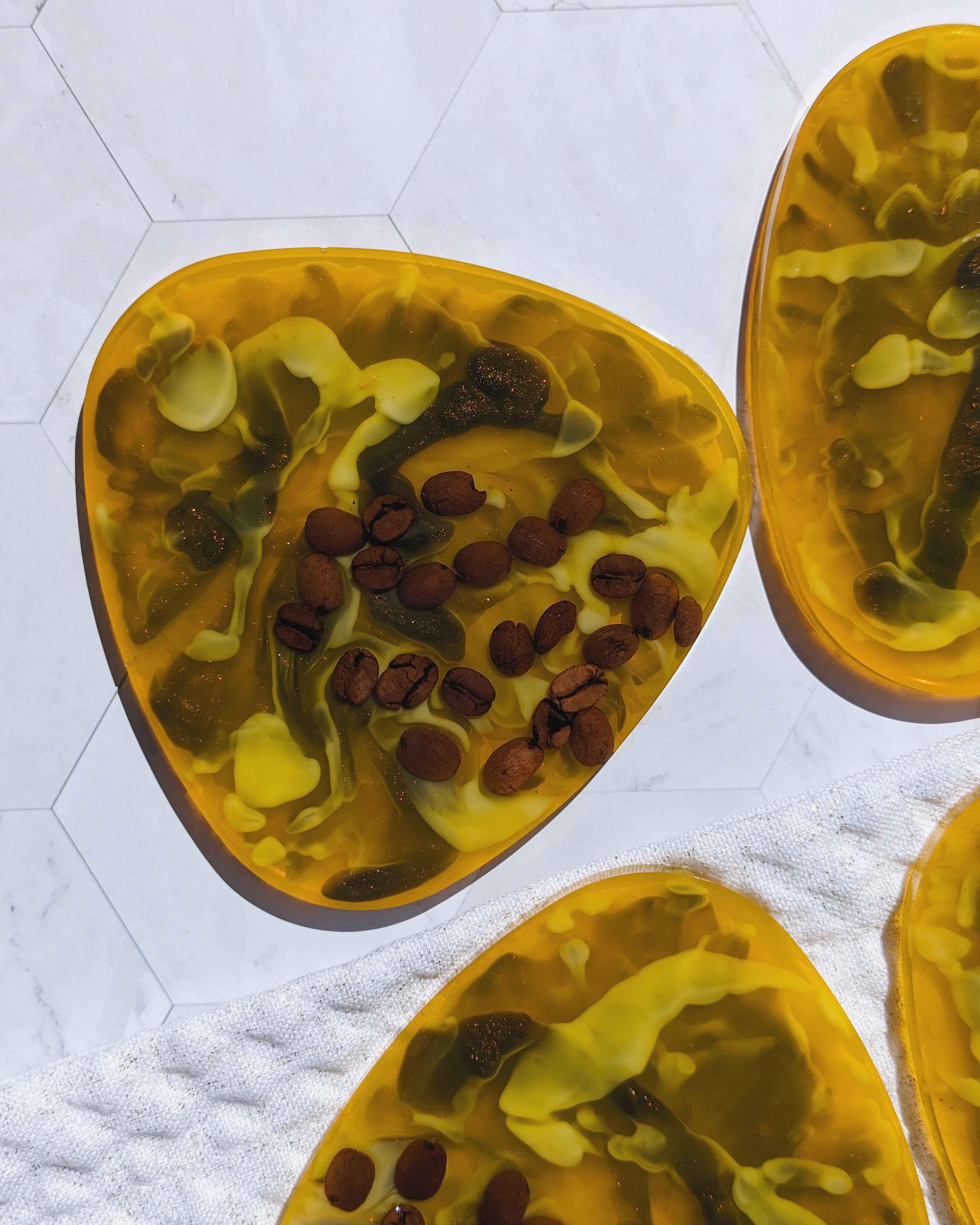 Coffee Bean Irregular Coasters - Bumble bee black swirl