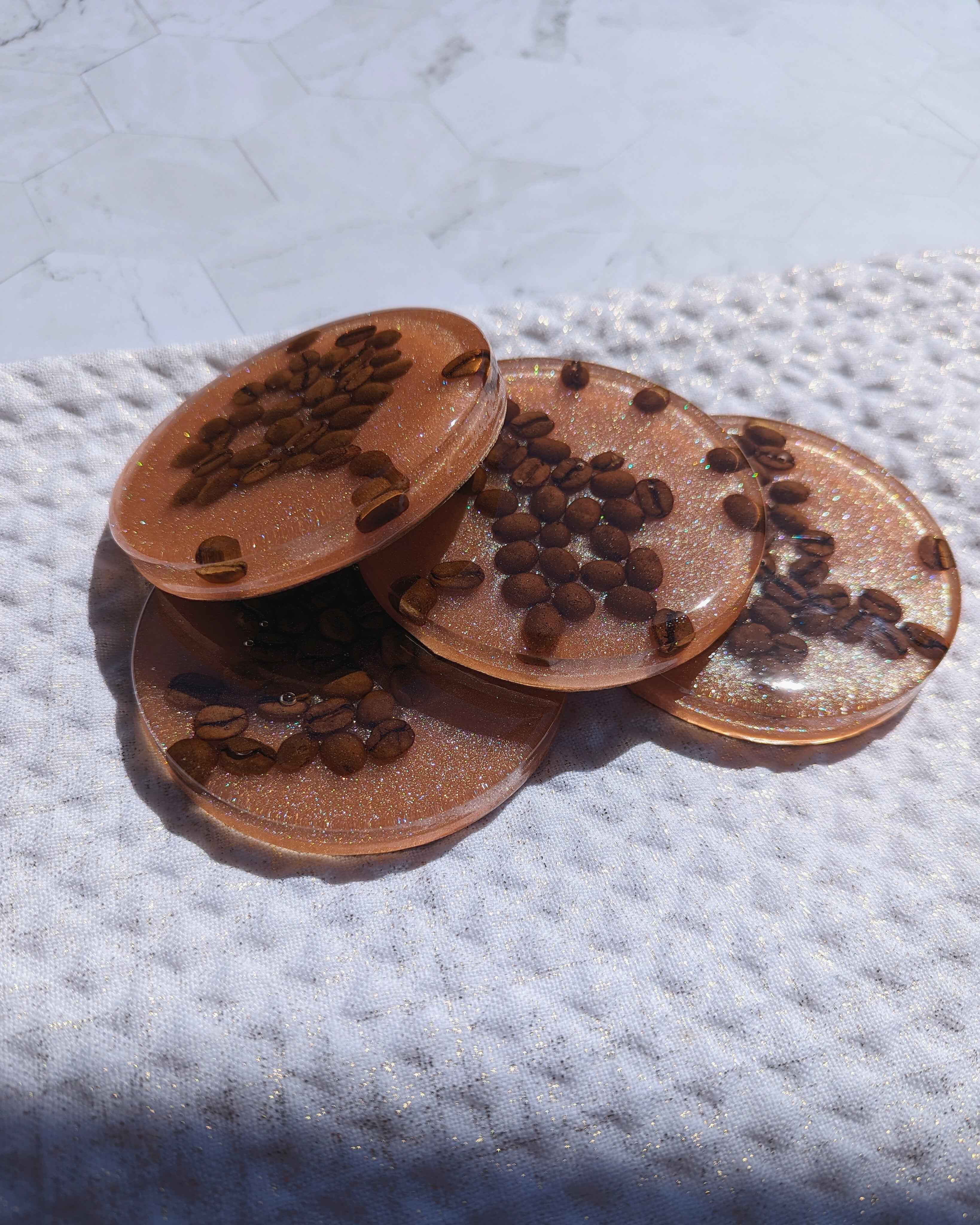Coffee Bean Coasters - Shimmer Pink