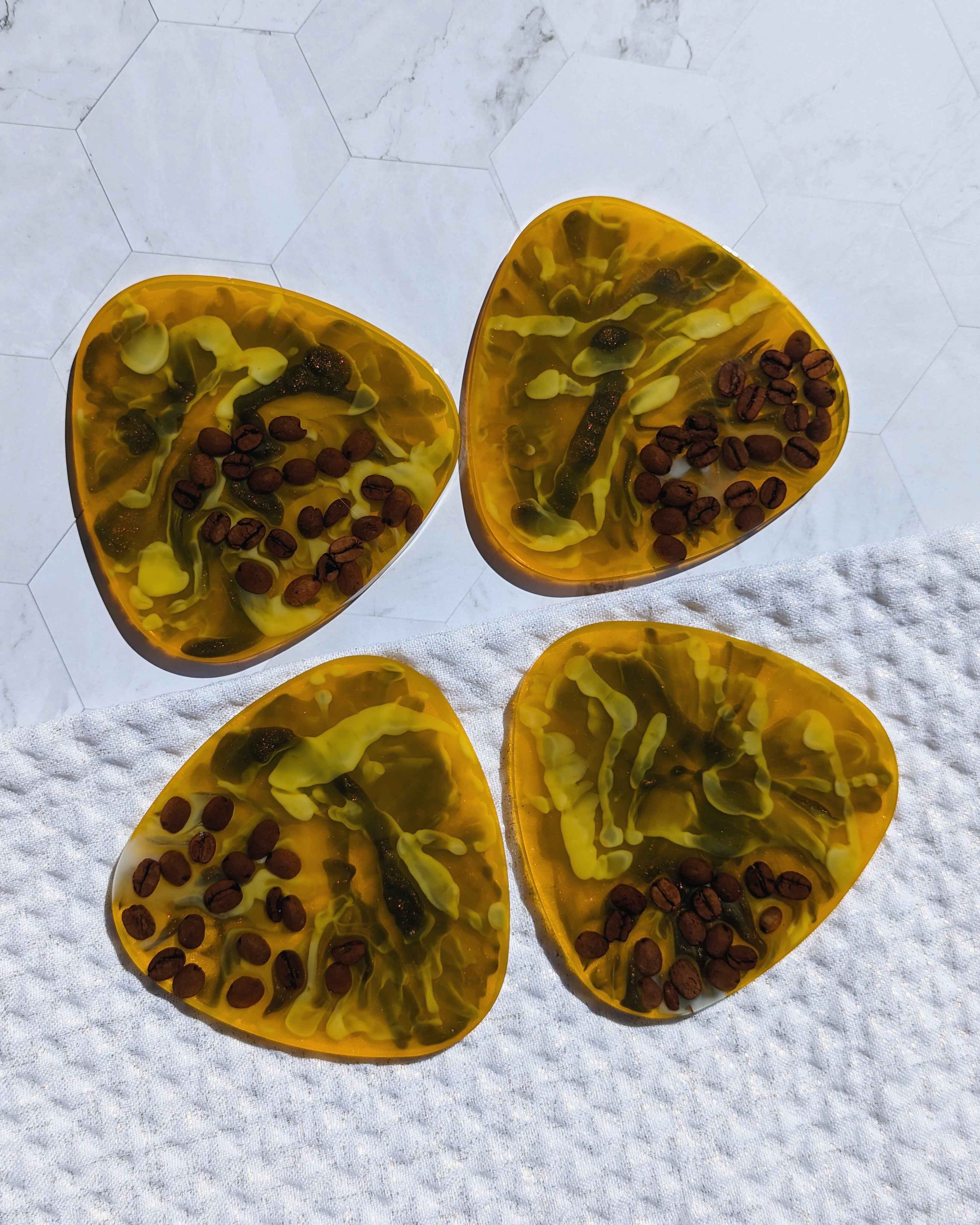 Coffee Bean Irregular Coasters - Bumble bee black swirl