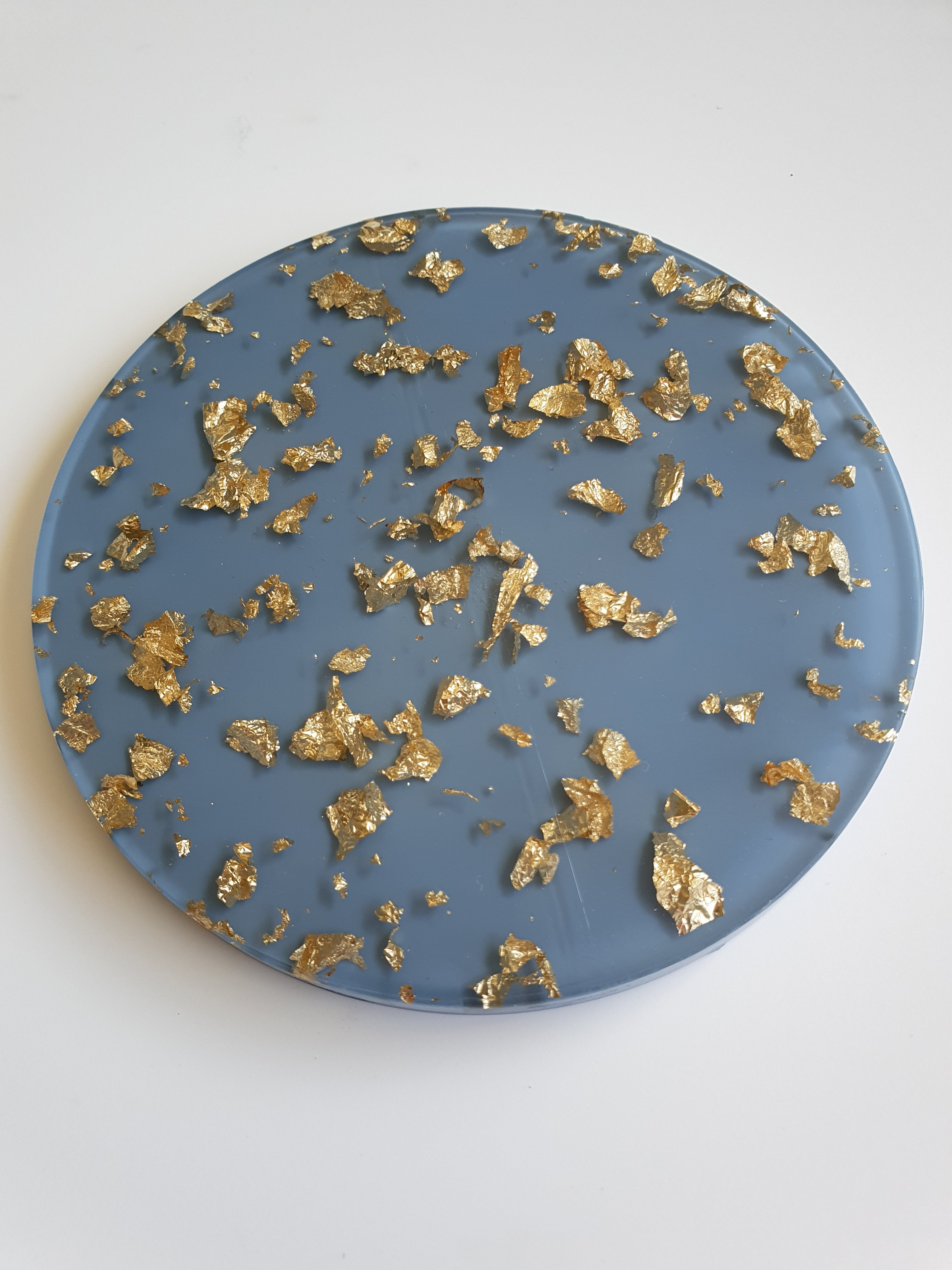 Resin Coaster Gifts, blue gold foil resin coaster made the perfect size for wine glasses and cups of all sizes. Unique resin coaster will make a great housewarming, engagement gift or present for any occasion. Handmade functional art that brightens your office or home decor. Resin coaster set custom made to order.